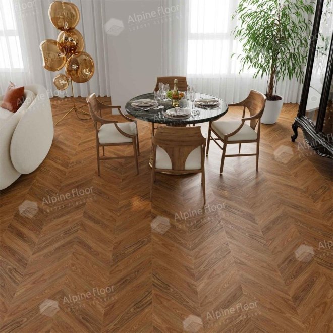 Кварц виниловый ламинат Alpine Floor Chevron Alpine ECO 18-22 MC Орех Нойер

5 мм - фото 4
