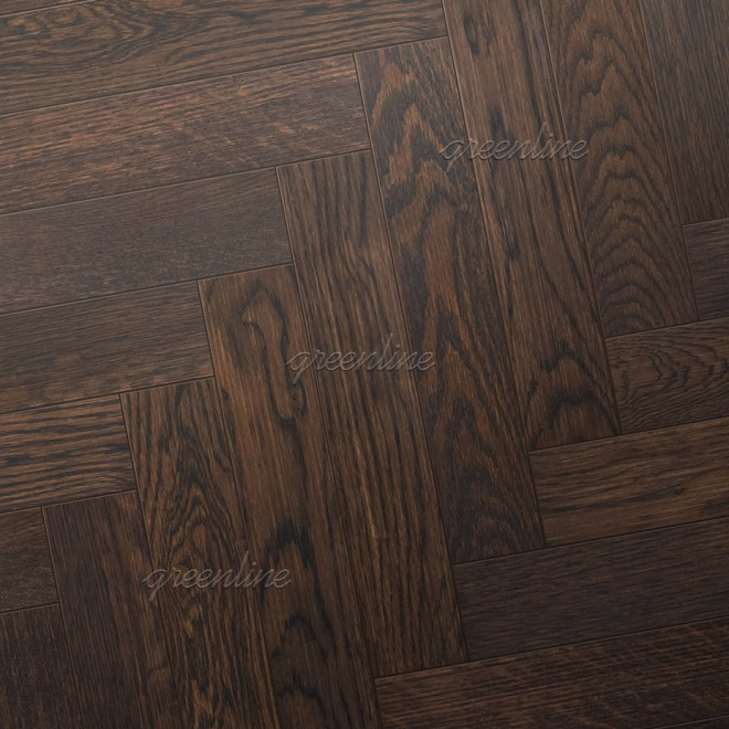 Паркет ёлка Greenline  832 Дуб Эбони английская 832 Дуб Эбони английская 15х130х600 - фото 1
