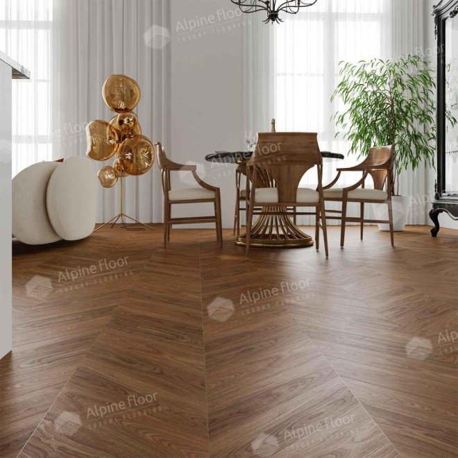 Кварц виниловый ламинат Alpine Floor Chevron Alpine ECO 18-22 MC Орех Нойер

5 мм - фото 3